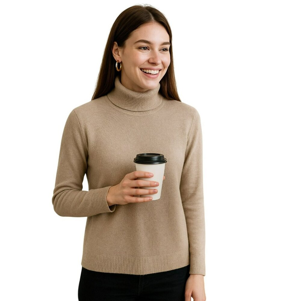 Lands End Beige Turtleneck Sweater Womens XL 18-20 Soft Knit Pullover